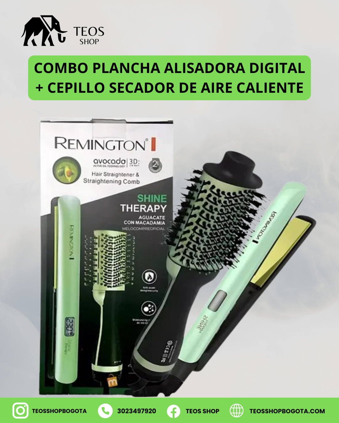 Combo plancha alisadora digital + cepillo secador de aire caliente