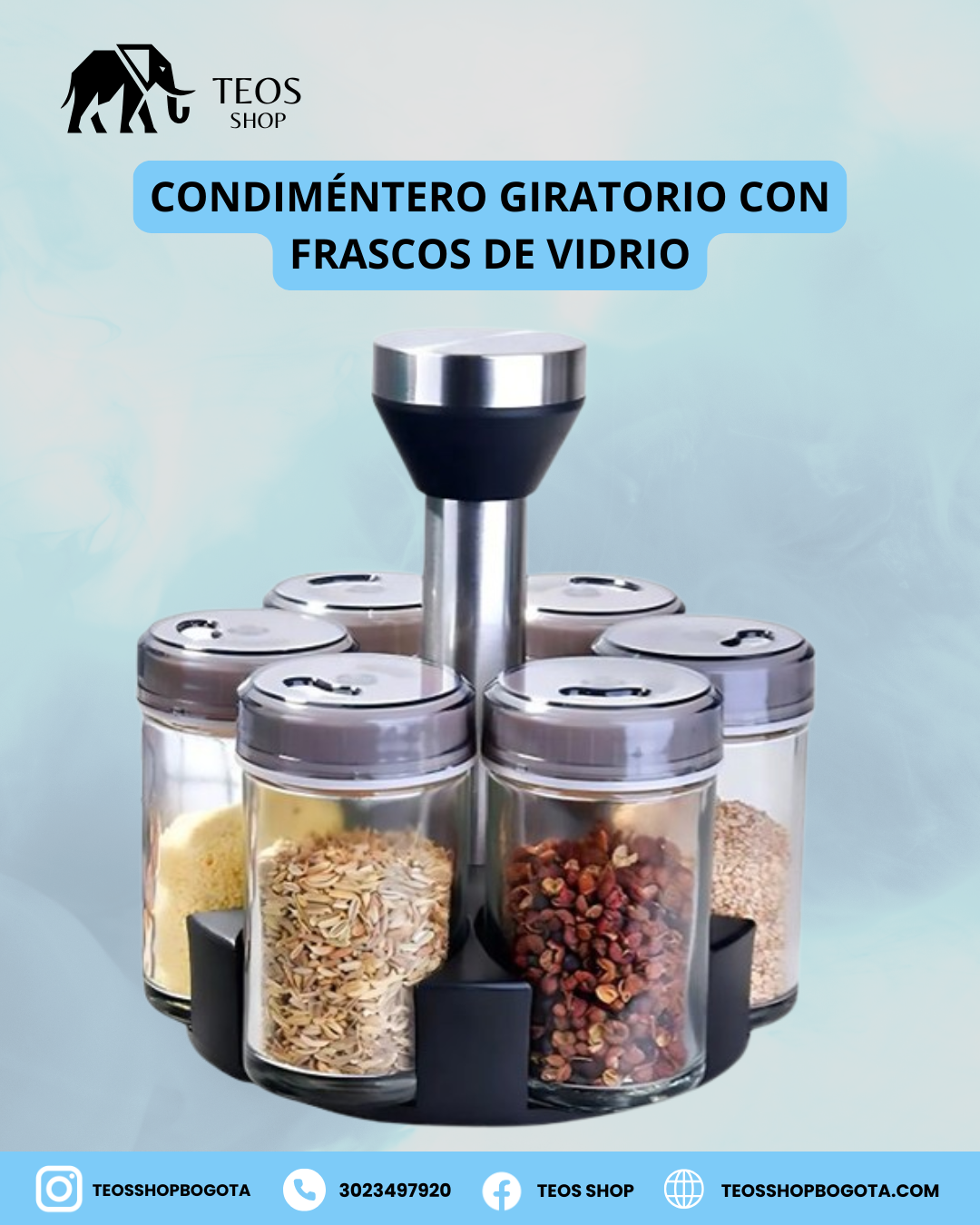Condimentero Giratorio con Frascos de Vidrio