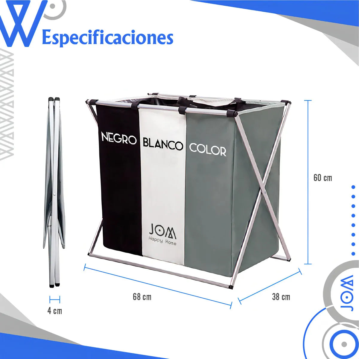 Cesta Para Ropa Canasto 3 Divisiones Plegable
