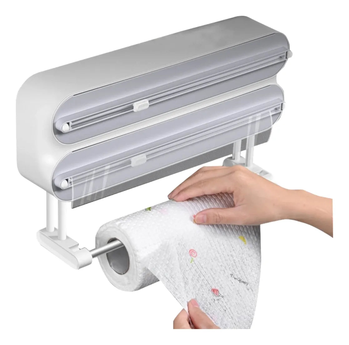 Porta rollo multifuncional con dispensador de papel aluminio y vinipel