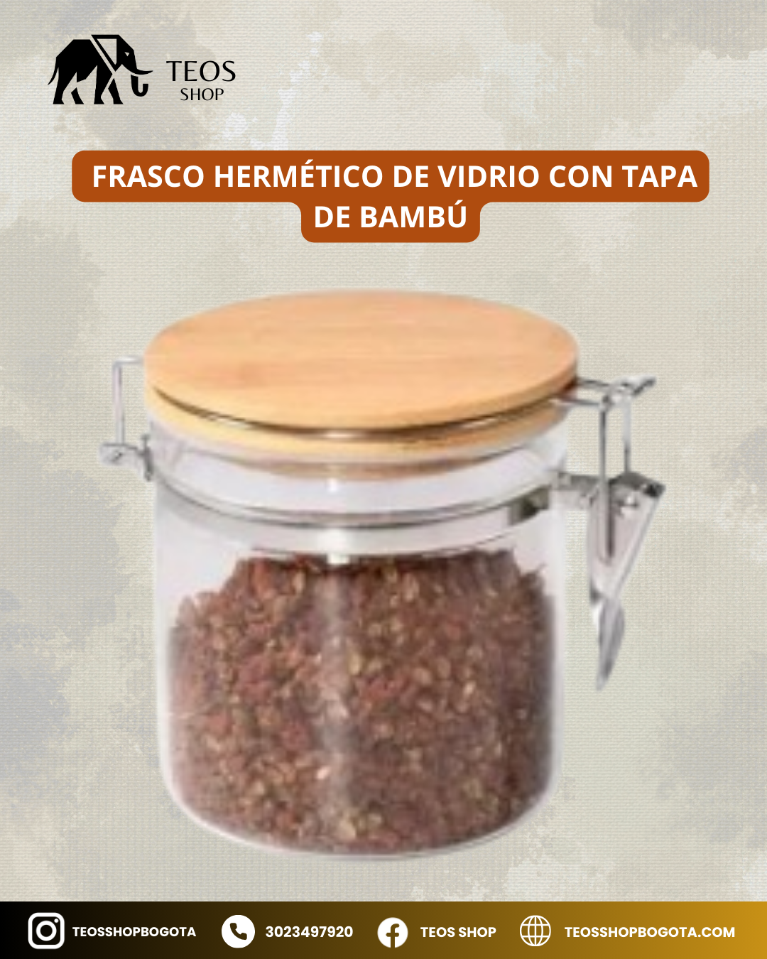 Frasco Hermético de Vidrio con Tapa de Bambú
