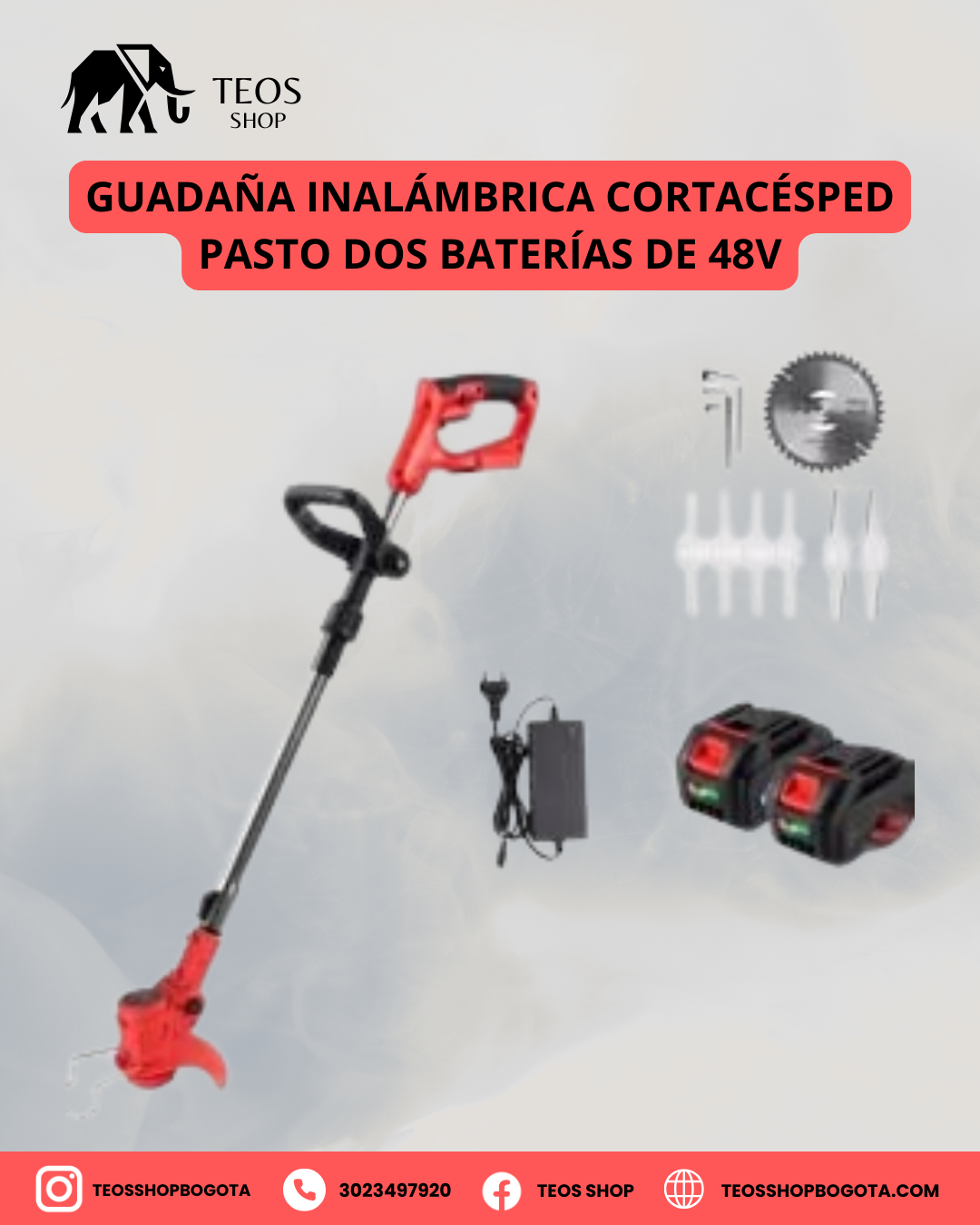 Guadaña Inalámbrica Cortacésped Pasto Dos Baterías de 48V