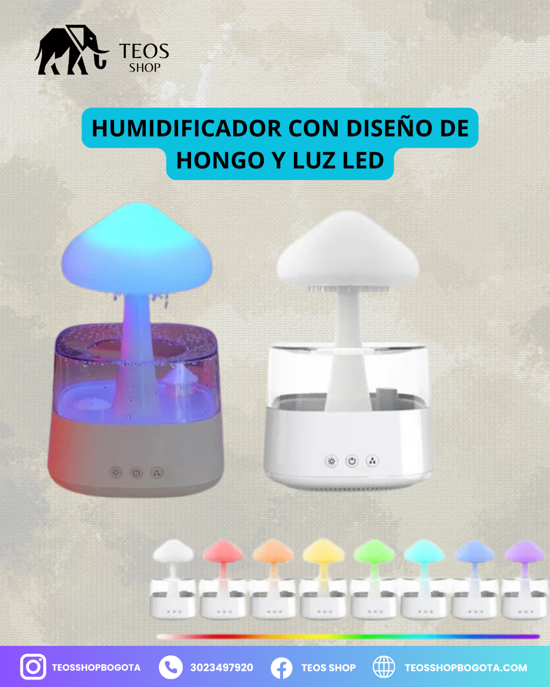 Humidificador con diseño de hongo y luz LED