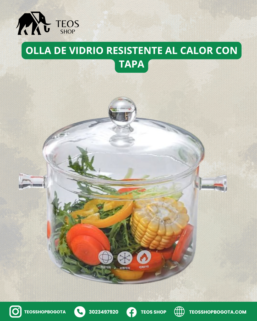 Olla de vidrio resistente al calor con tapa