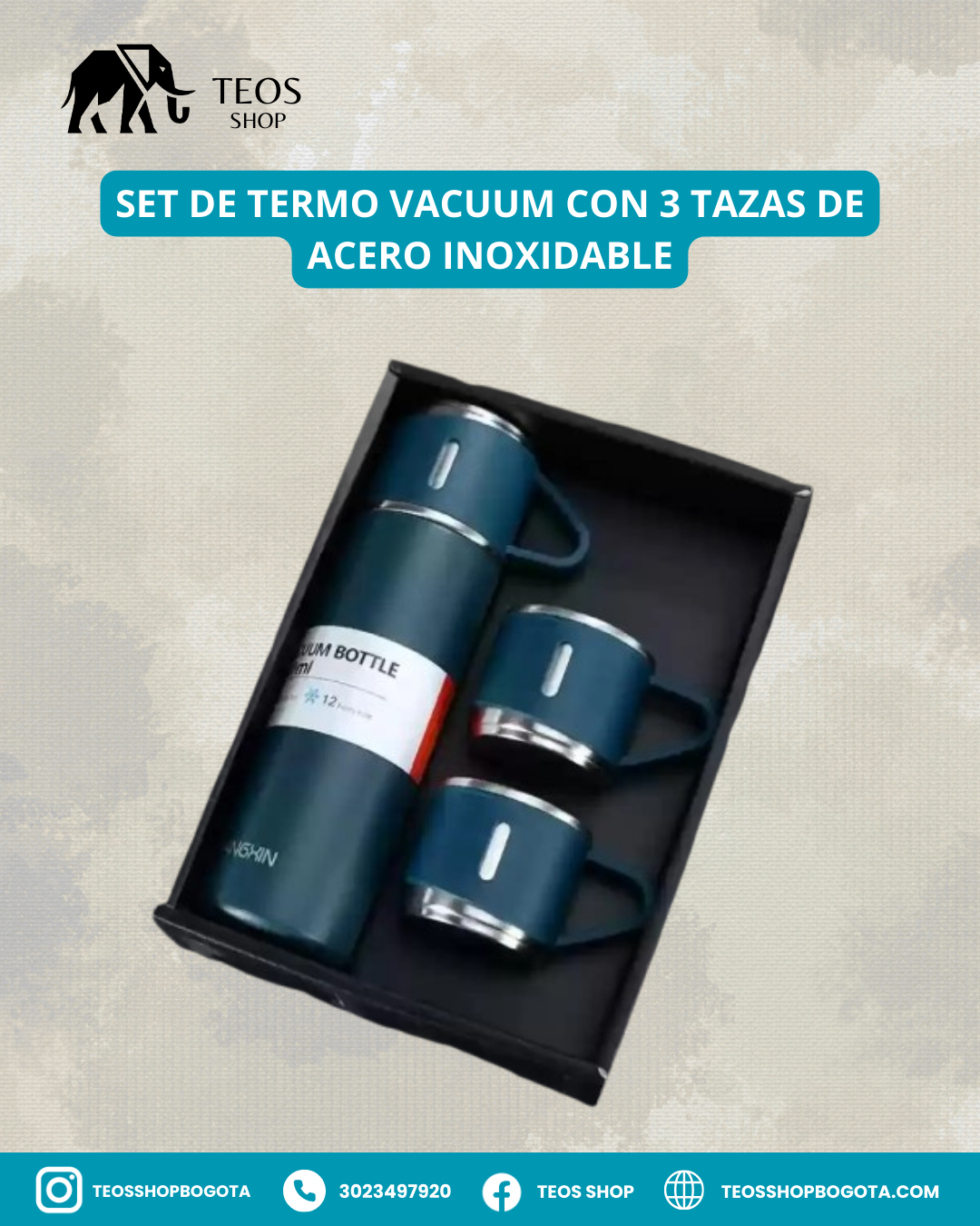 Set de termo vacuum con 3 tazas de acero inoxidable