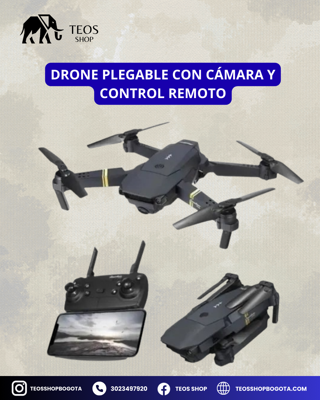 Drone plegable con cámara y control remoto