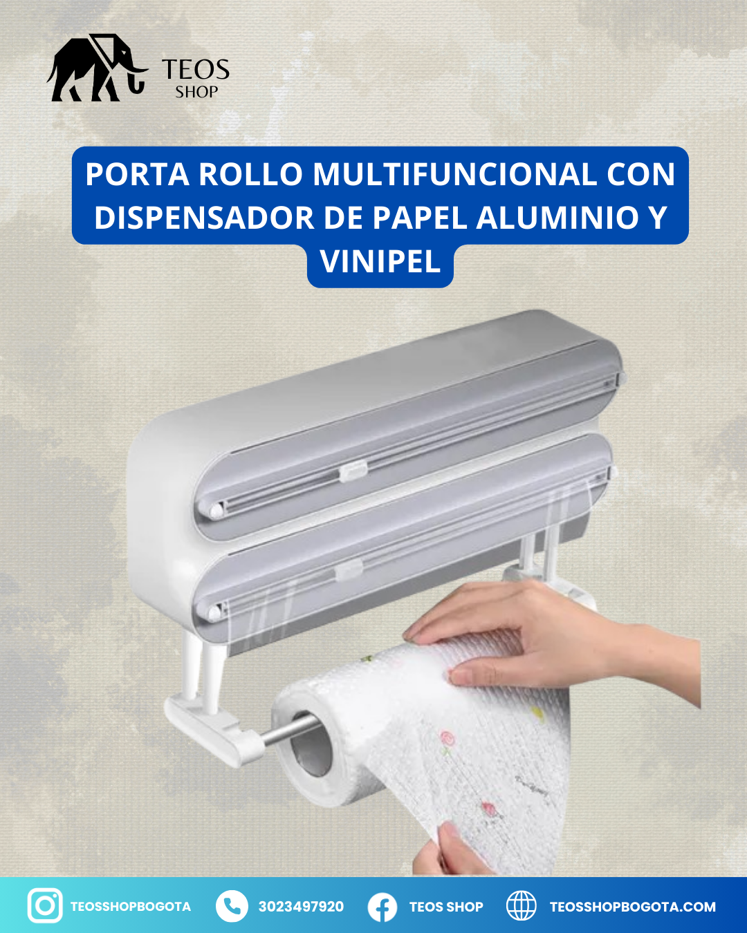 Porta rollo multifuncional con dispensador de papel aluminio y vinipel