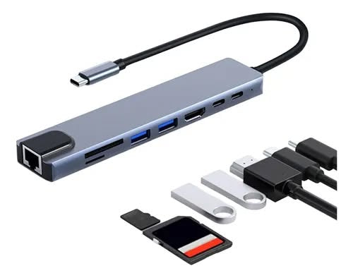 Convertidor tipo c hub 8 en 1 adaptador usb