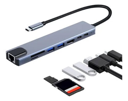 Convertidor tipo c hub 8 en 1 adaptador usb