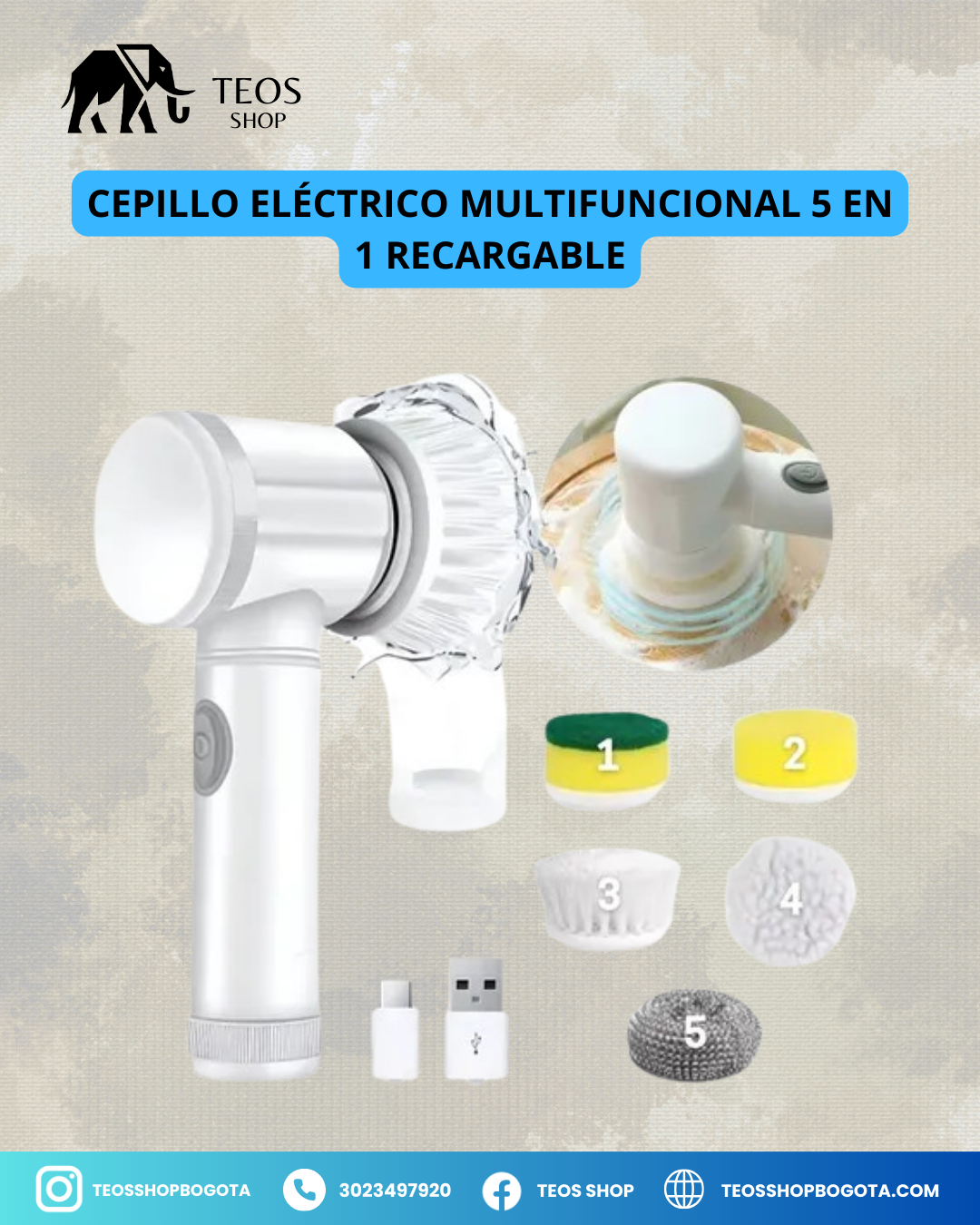 Cepillo Eléctrico Multifuncional 5 en 1 Recargable