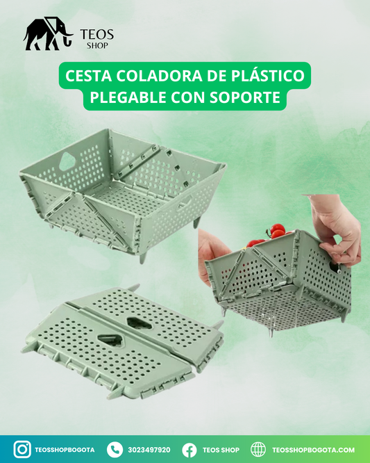 Cesta Coladora de Plástico Plegable con Soporte