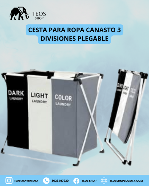 Cesta Para Ropa Canasto 3 Divisiones Plegable