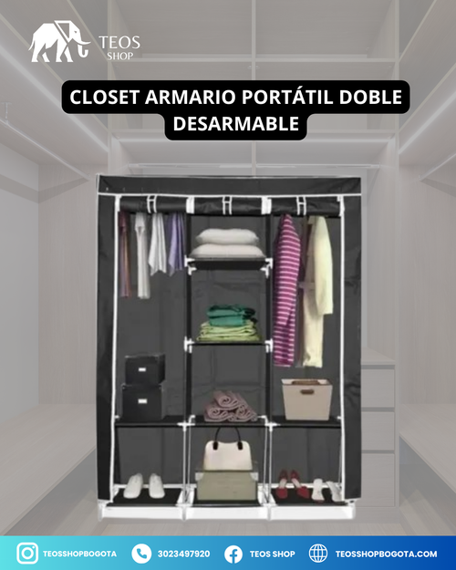 Closet Armario Portátil Doble Desarmable con Forro