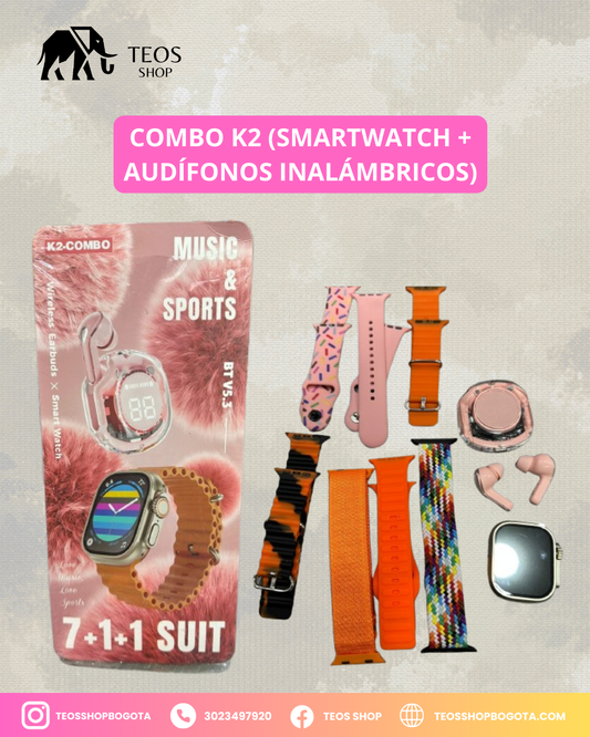Combo K2 (Smartwatch + Audífonos Inalámbricos)