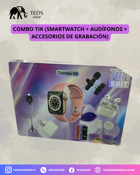 Combo Tik (Smartwatch + Audífonos + Accesorios de Grabación)