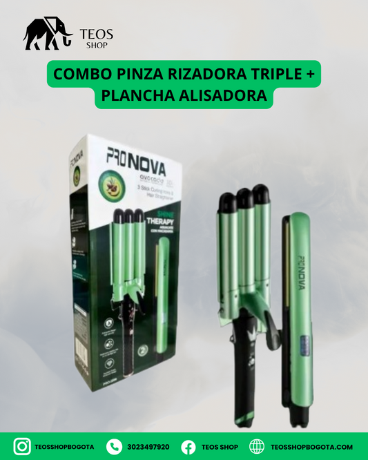 Combo pinza rizadora triple + plancha alisadora