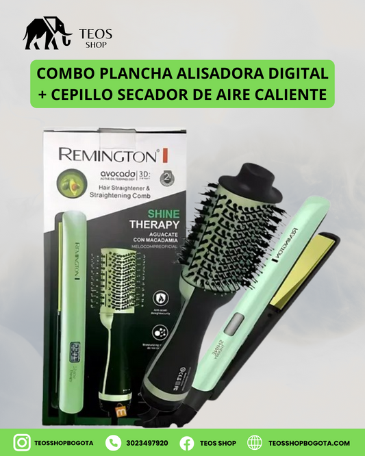 Combo plancha alisadora digital + cepillo secador de aire caliente