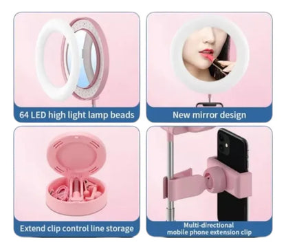 Espejo con luz led redondo con base para celular