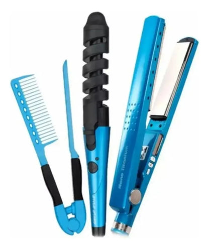 Combo plancha, pinza y peine
