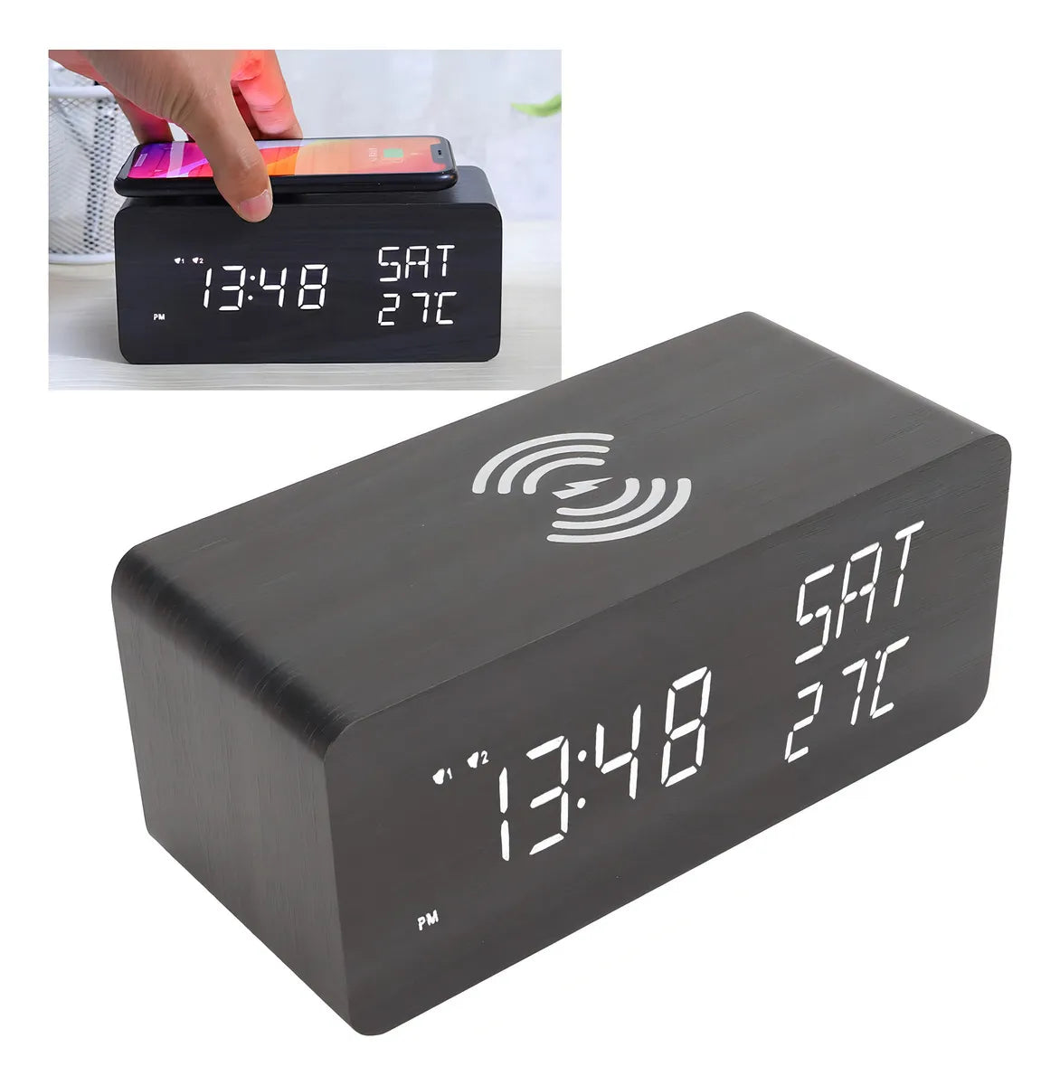 Reloj Despertador Digital con Cargador Inalámbrico