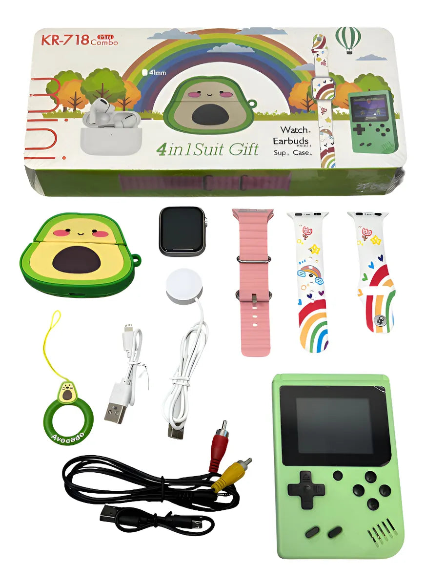 Combo 4 en 1 (Reloj, Audífonos, Consola Retro y Accesorios Niños)