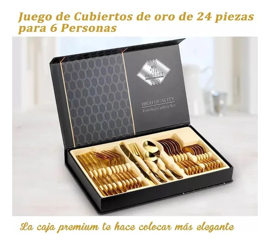 Juego de cubiertos dorados de alta calidad