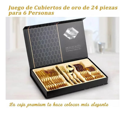 Juego de cubiertos dorados de alta calidad