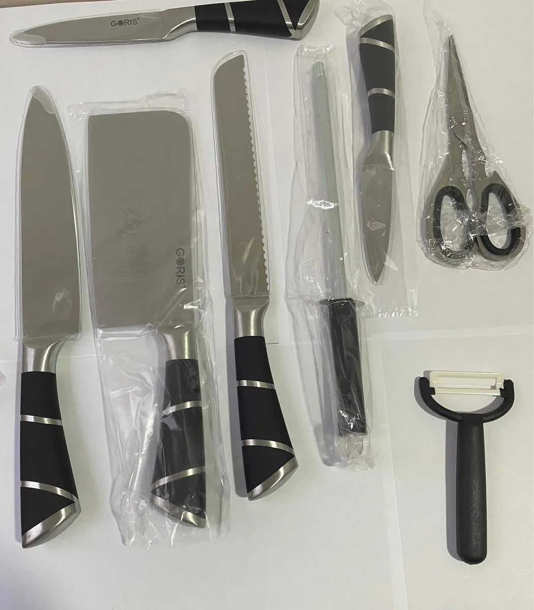 Juego de cuchillos profesionales con base giratoria y accesorios de cocina