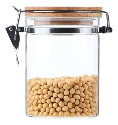 Frasco Hermético de Vidrio con Tapa de Bambú D10