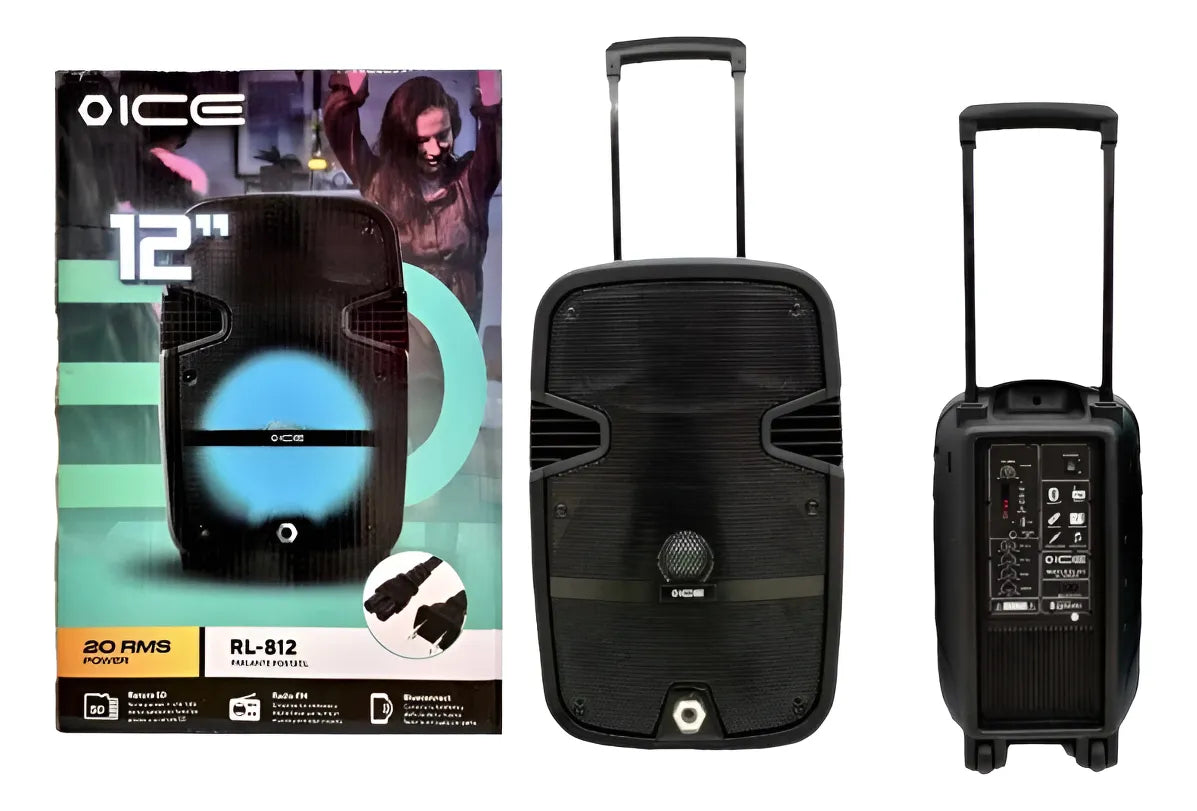 Parlante amplificada portátil ICE 12” con manija y ruedas