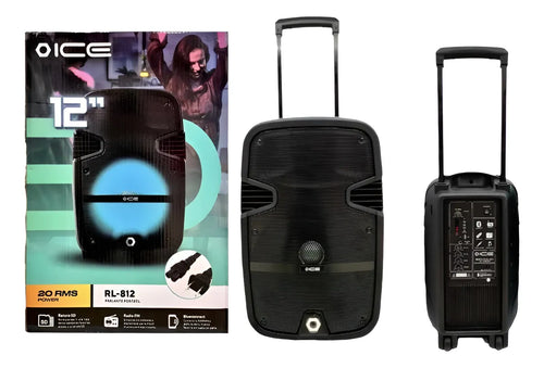 Parlante amplificada portátil ICE 12” con manija y ruedas