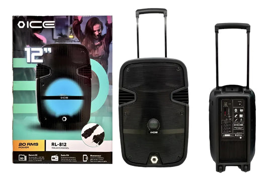 Parlante amplificada portátil ICE 12” con manija y ruedas