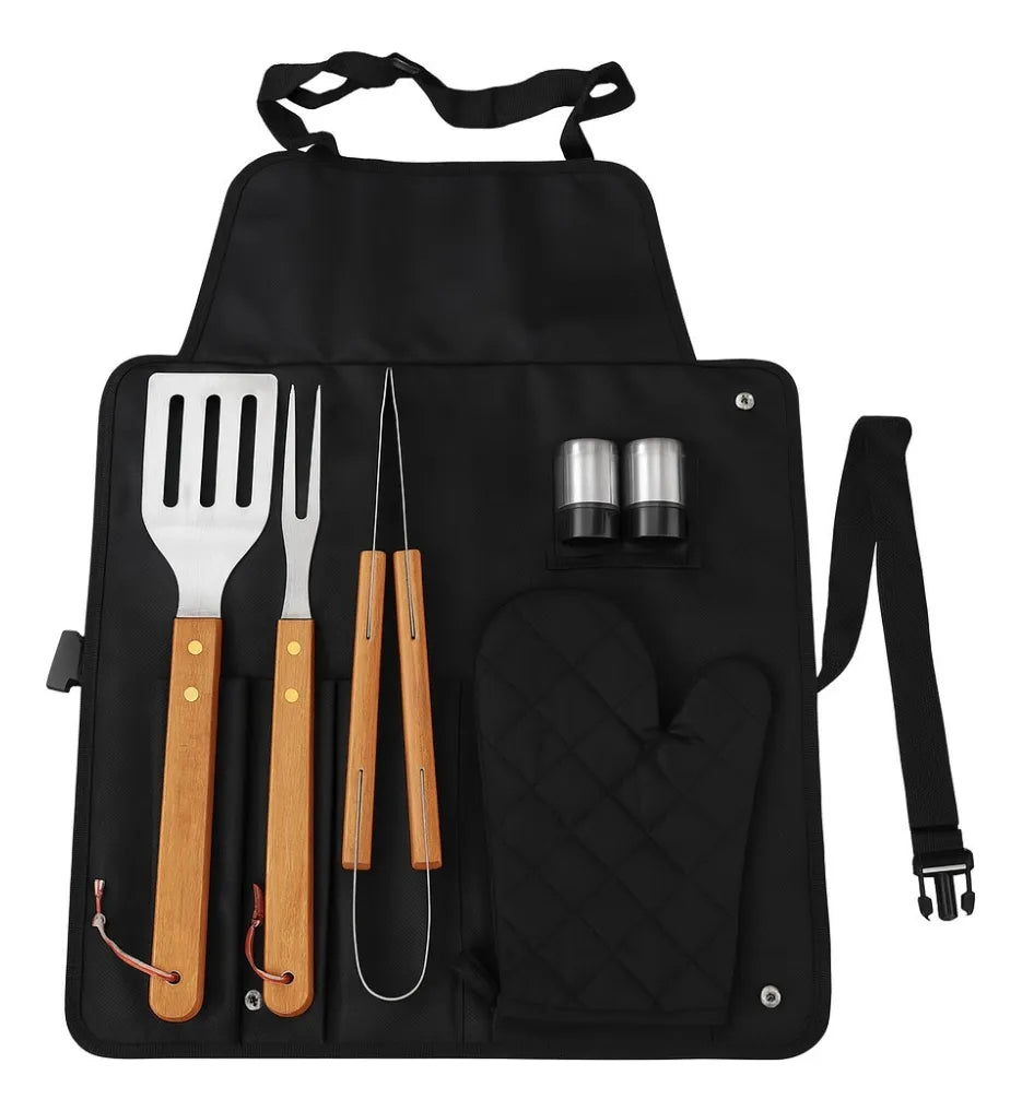 Set de utensilios para asado con delantal