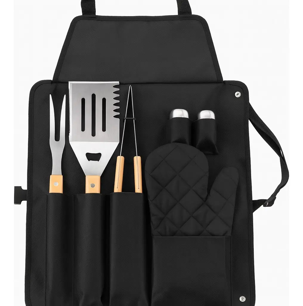 Set de utensilios para asado con delantal