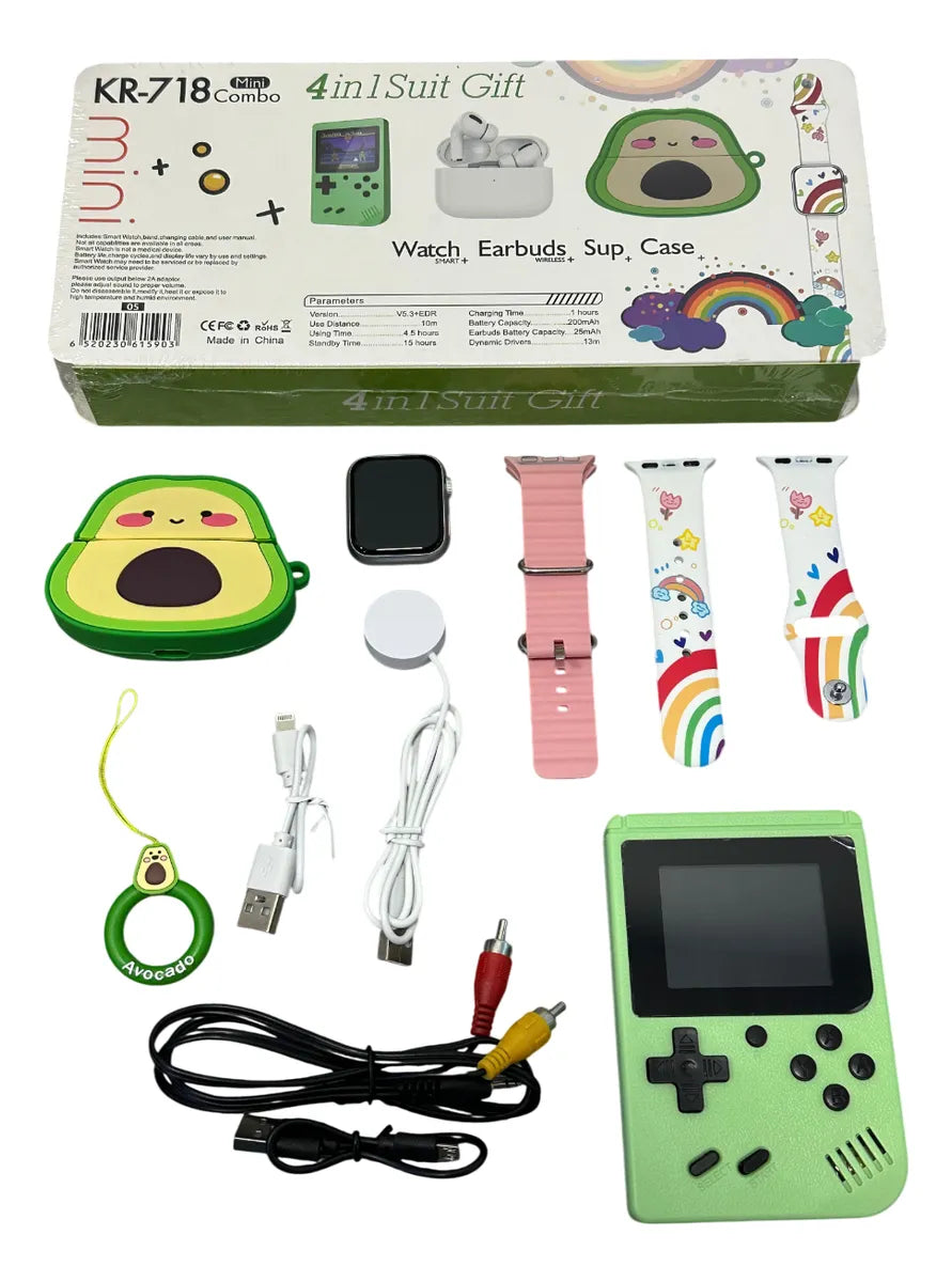Combo 4 en 1 (Reloj, Audífonos, Consola Retro y Accesorios Niños)