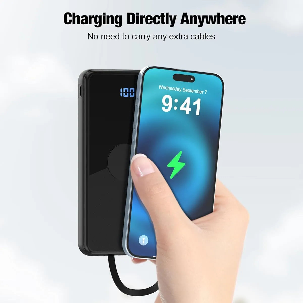 Power Bank 20000 MAH con cables integrados y pantalla digital