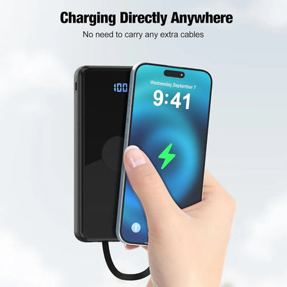 Power Bank 20000 MAH con cables integrados y pantalla digital