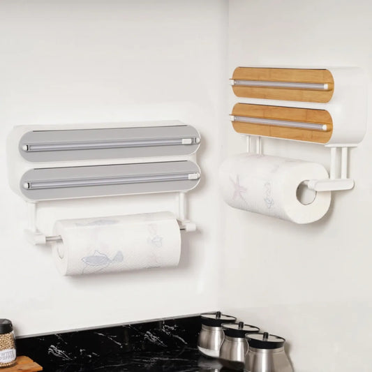 Porta rollo multifuncional con dispensador de papel aluminio y vinipel