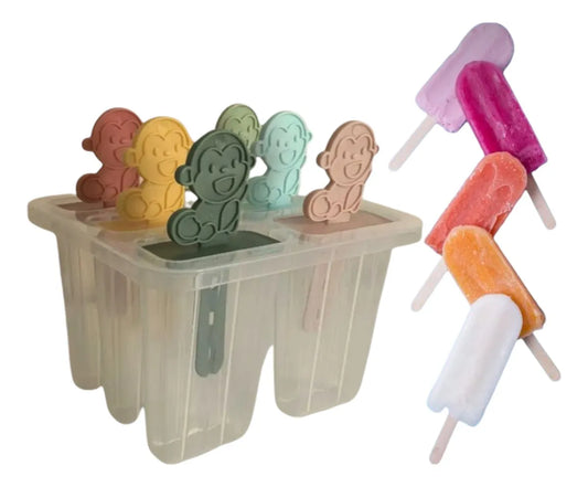 Molde para paletas con tapa y palitos en forma de monitos