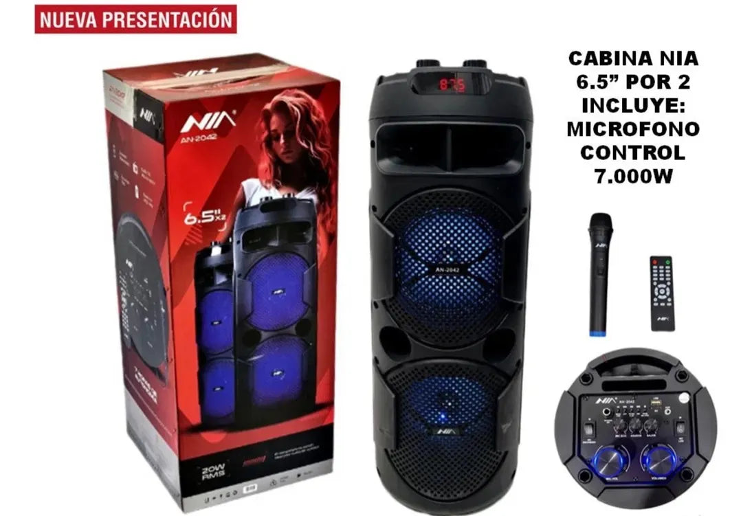 Parlante portátil NIA AN-2028 con luces LED, micrófono y control remoto