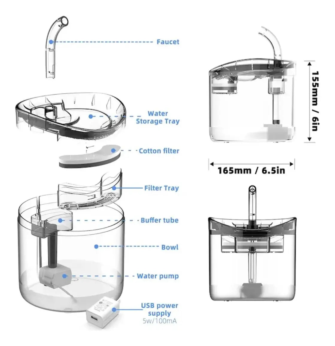 Fuente de agua para mascotas automático con sensor