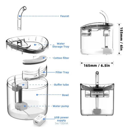 Fuente de agua para mascotas automático con sensor