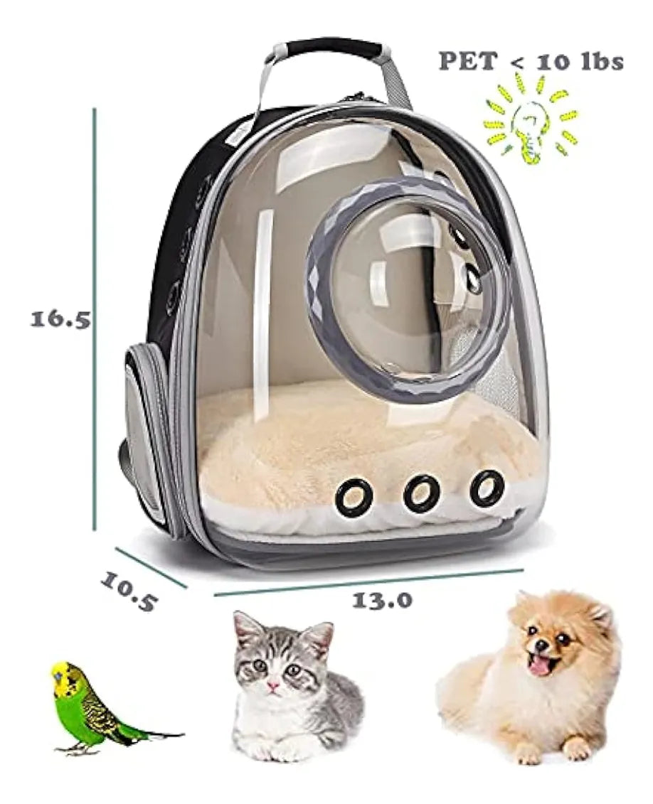 Maleta transparente para mascotas con cápsula tipo astronauta