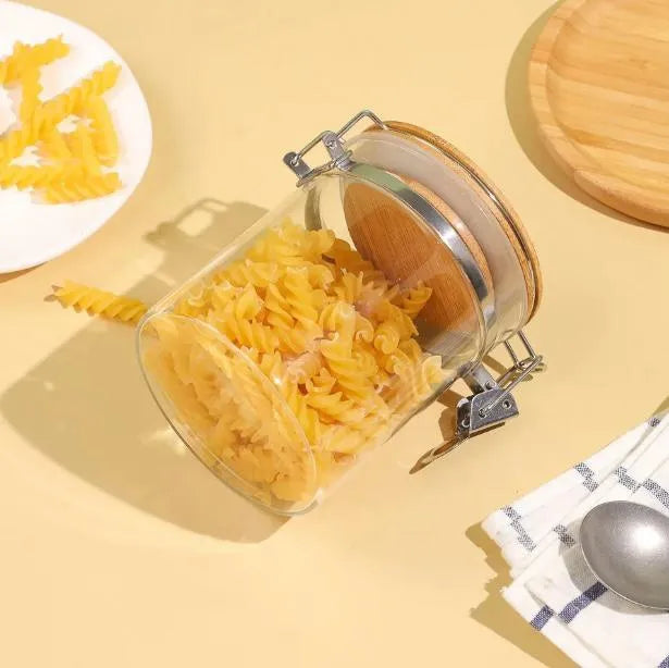 Frasco Hermético de Vidrio con Tapa de Bambú D10