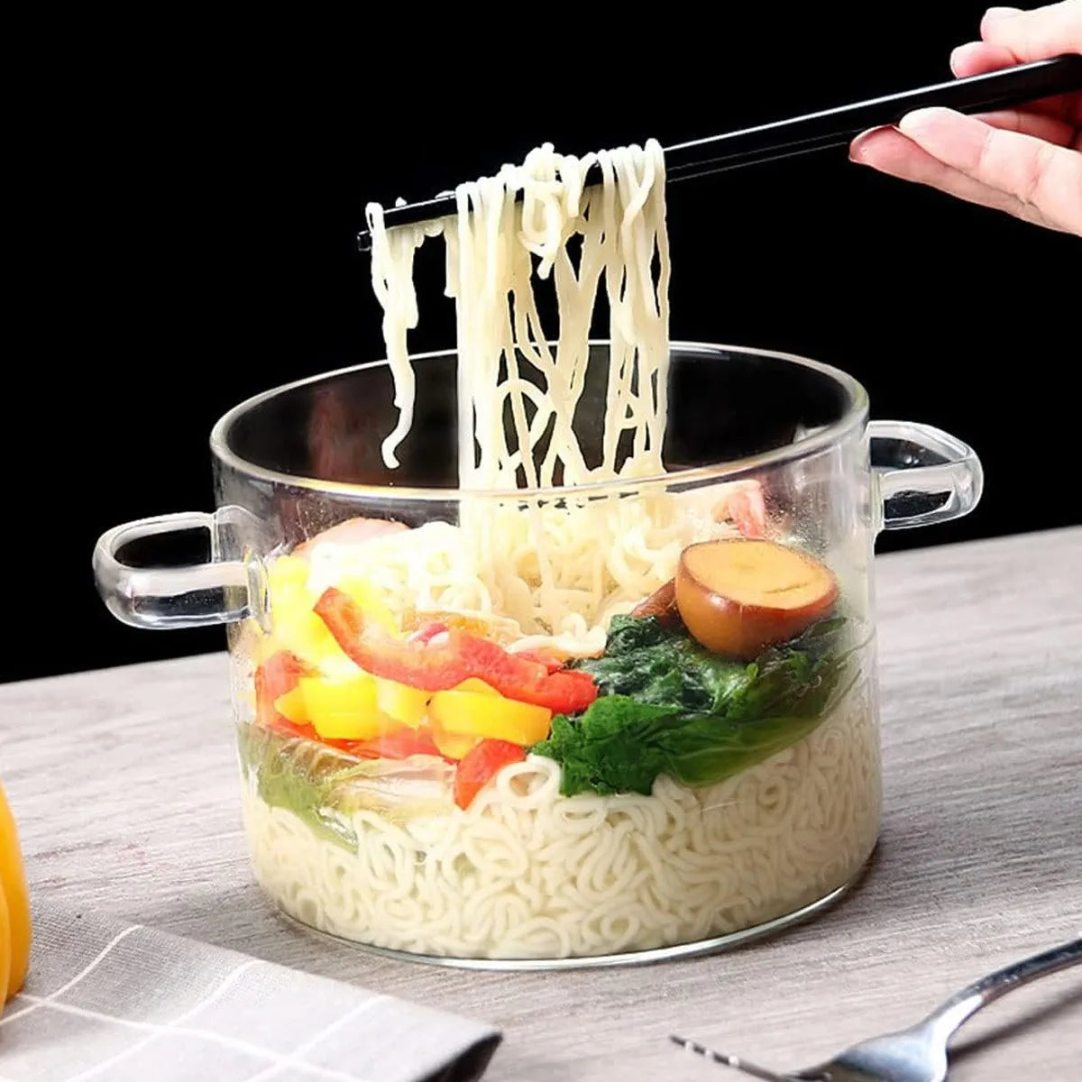 Olla de vidrio resistente al calor con tapa
