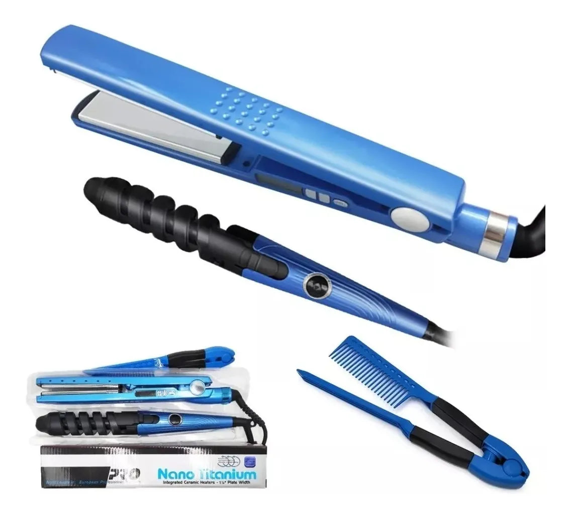 Combo plancha, pinza y peine