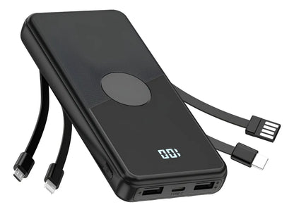 Power Bank 20000 MAH con cables integrados y pantalla digital