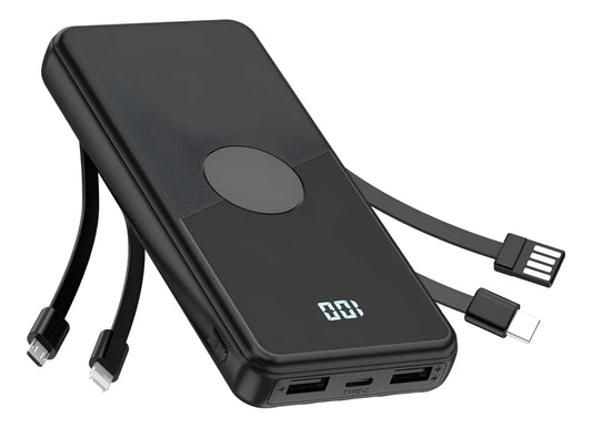 Power Bank 20000 MAH con cables integrados y pantalla digital
