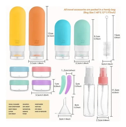 Kit de botellas y envases de viaje con accesorios completos