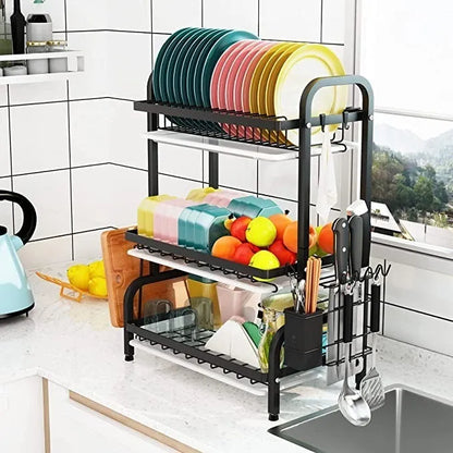 Escurridor de Platos de 3 Niveles Multifuncional – Acero Anticorrosivo